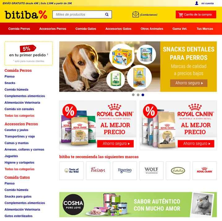 スペインのオンラインペットフード＆アクセサリーストア：bitiba