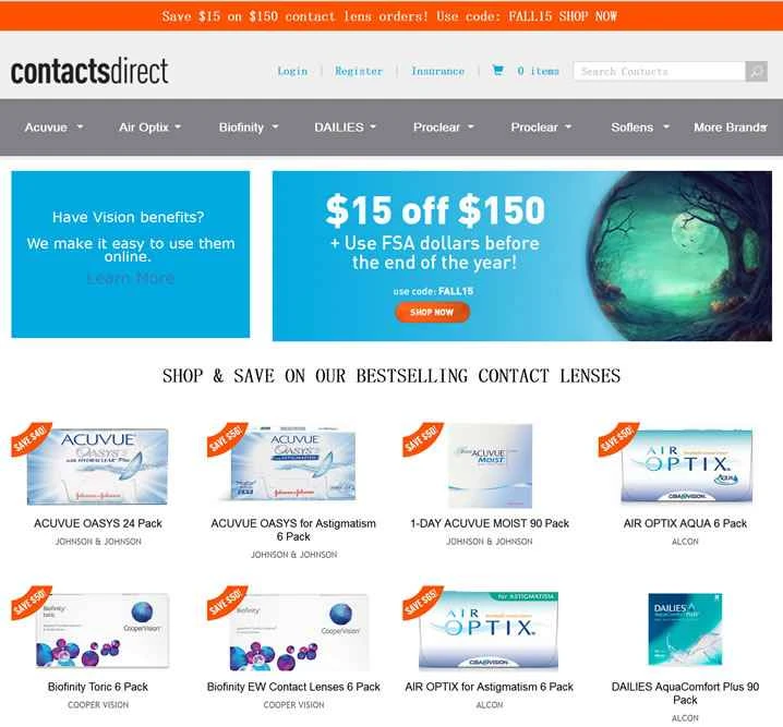 コンタクトレンズを販売する米国のウェブサイト、ContactsDirect。