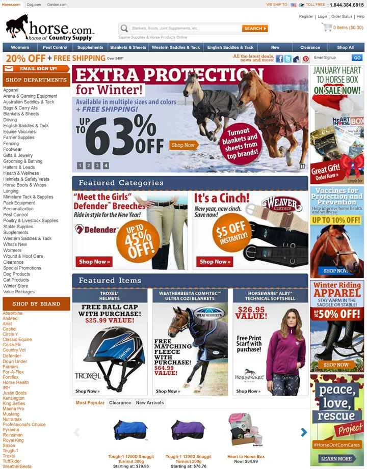 Horse.com は、米国を拠点とする馬用品および乗馬アクセサリーのオンライン ストアです。