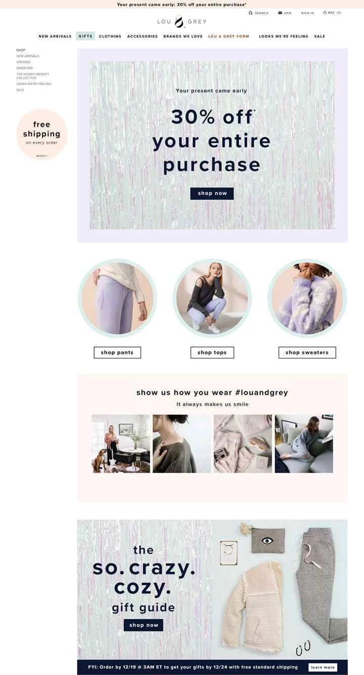 ルー＆グレイUSウェブサイト：快適な生地とアパレルに注力