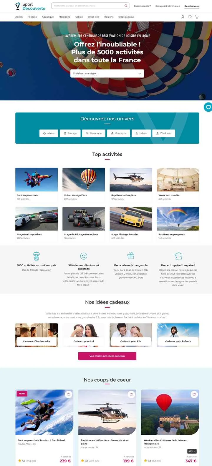 フランスのレジャー予約とギフトのアイデア：Sport Découverte