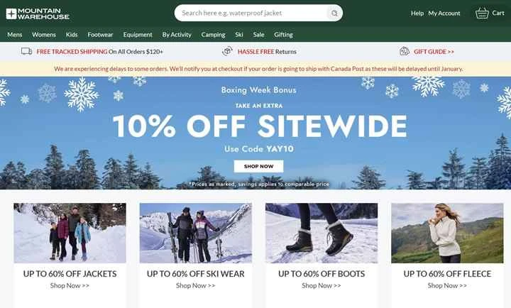 マウンテンウェアハウスカナダ：アウトドアアパレルと装備