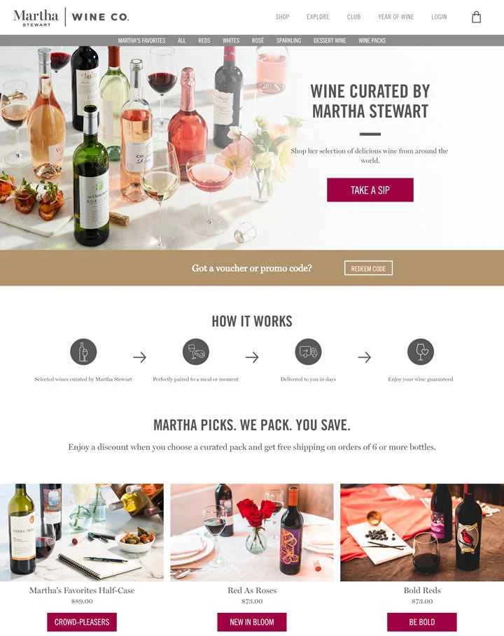 米国のオンラインワインストア、Martha Stewart Wine Co.。
