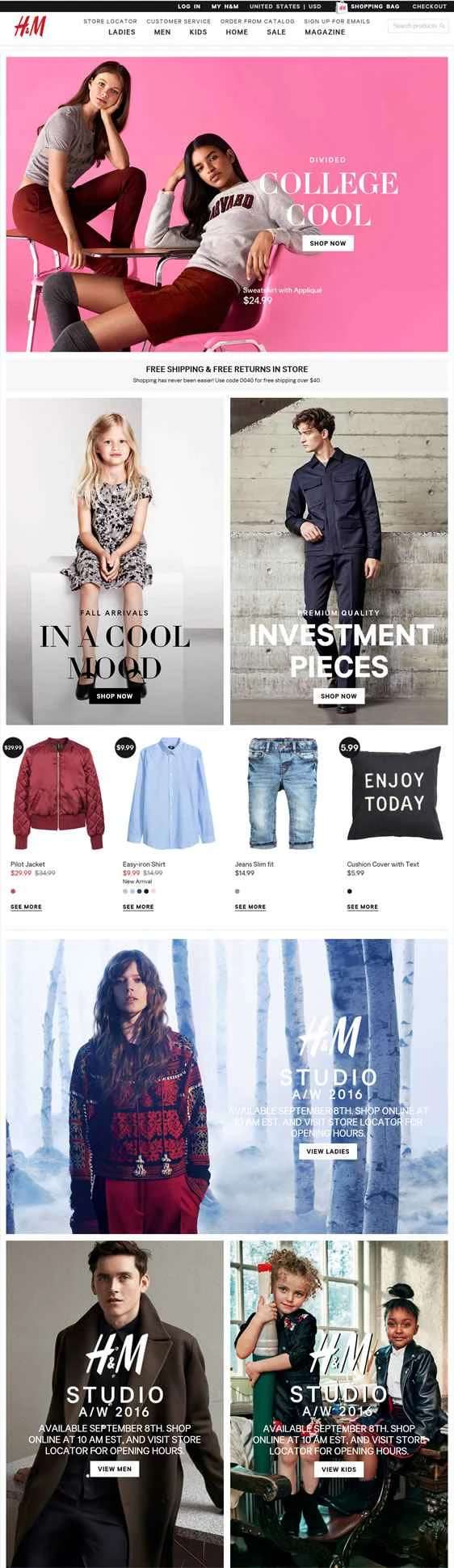 H&M USウェブサイト: ヨーロッパ最大のアパレル小売業者