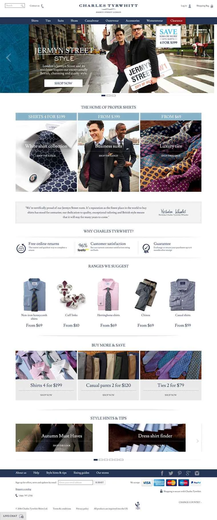 チャールズ・ティルウィットの米国ウェブサイト: (英国のシャツブランドのウェブサイト)