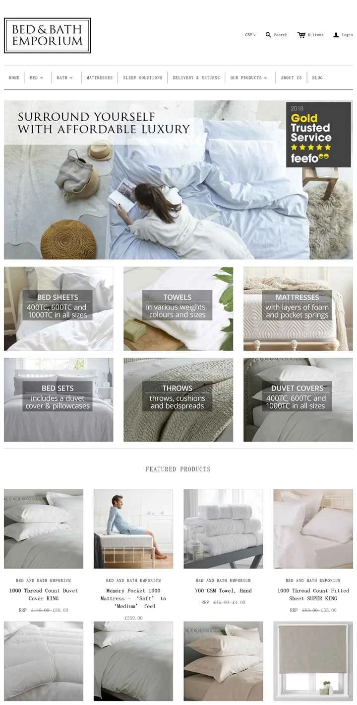 イギリスのベッドとバスルームの小売業者、Bed & Bath Emporium。