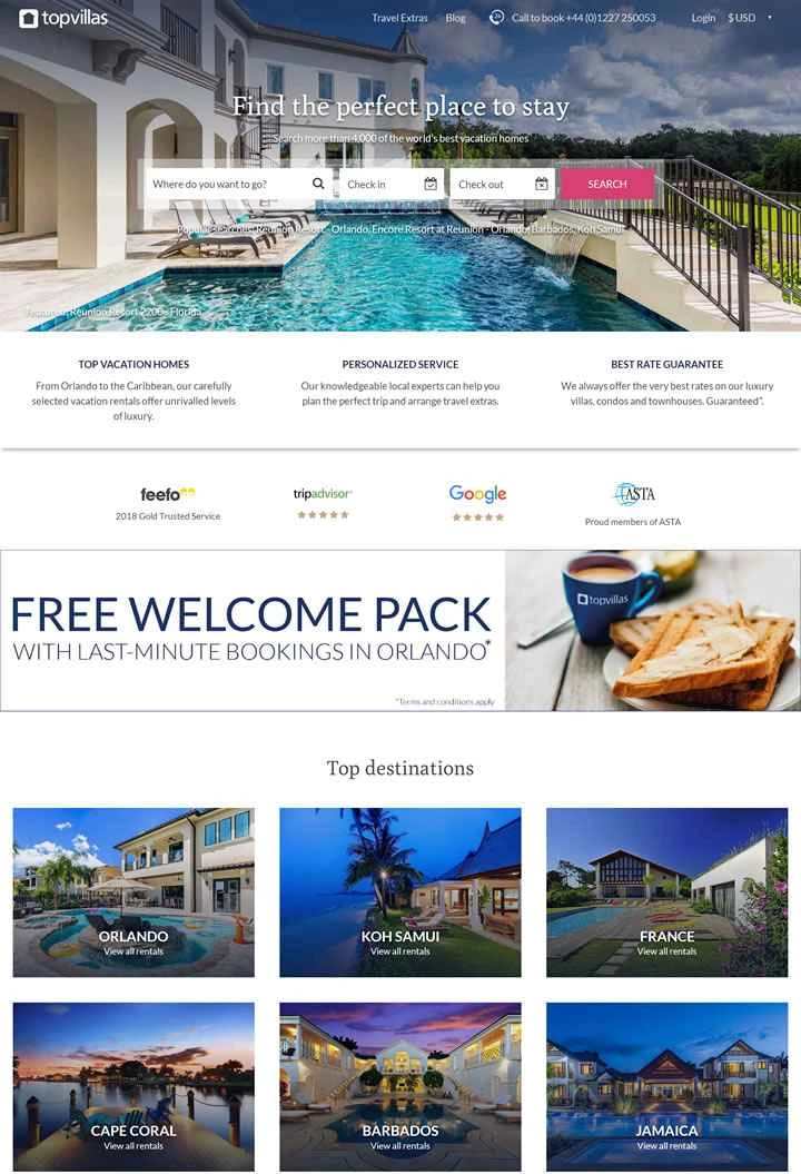 アメリカのトップヴィラ：高級ヴィラレンタルとバケーションホーム