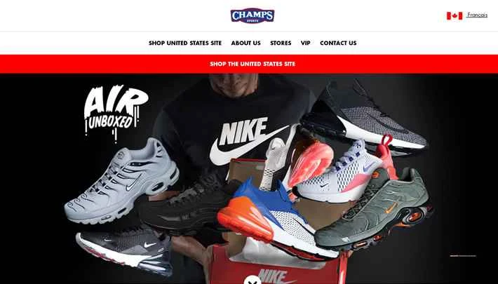 Champs Sports Canada: 北米最大級のショッピングモール併設のスポーツ用フットウェアおよびアパレル専門小売店。