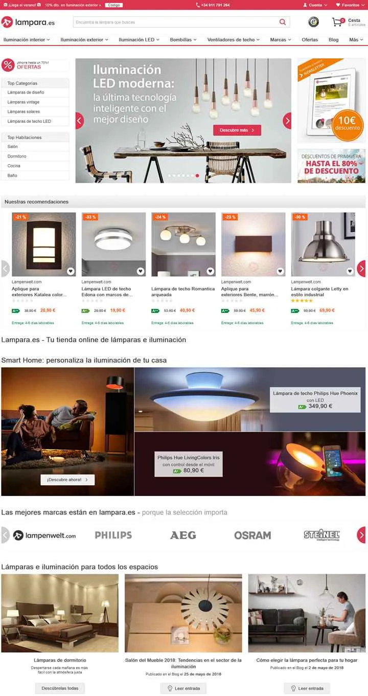 スペインのオンライン照明ストア：Lampara.es