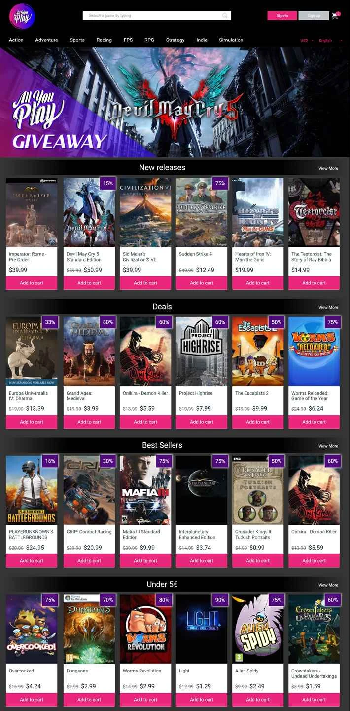 オランダのゲームストア：Allyouplay