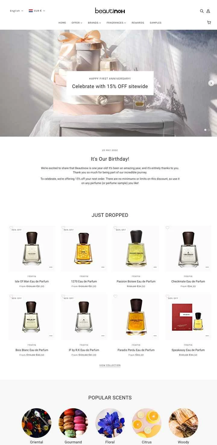 オランダの香水ウェブサイト：BeautiNow