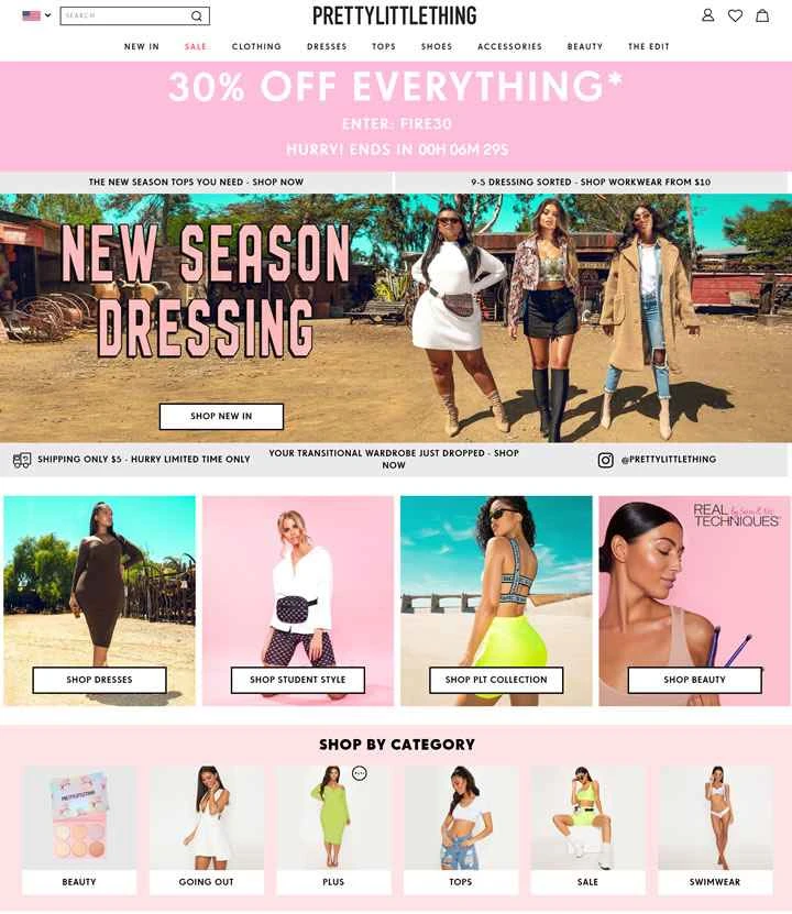 Pretty Little Thing（米国）：ファッショナブルな女性用アパレル