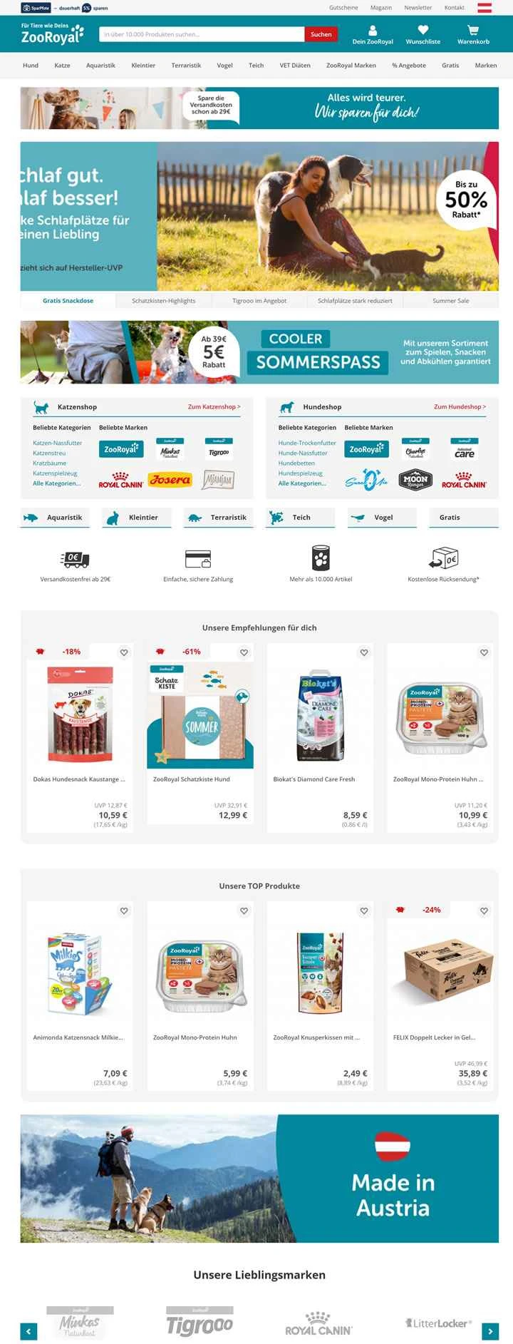 ZooRoyal Austria: 手頃な価格のペット用品とペットフードをオンラインで購入できます。
