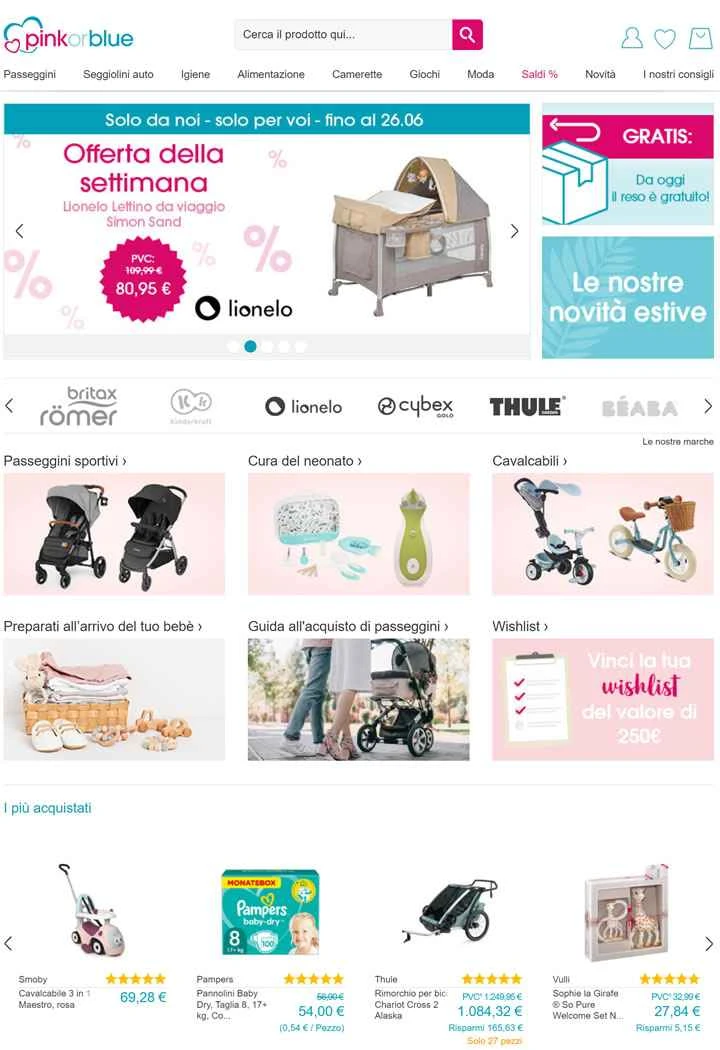 Pinkorblue.it は、イタリアのベビー用品とマタニティ用品を販売するオンライン ストアです。