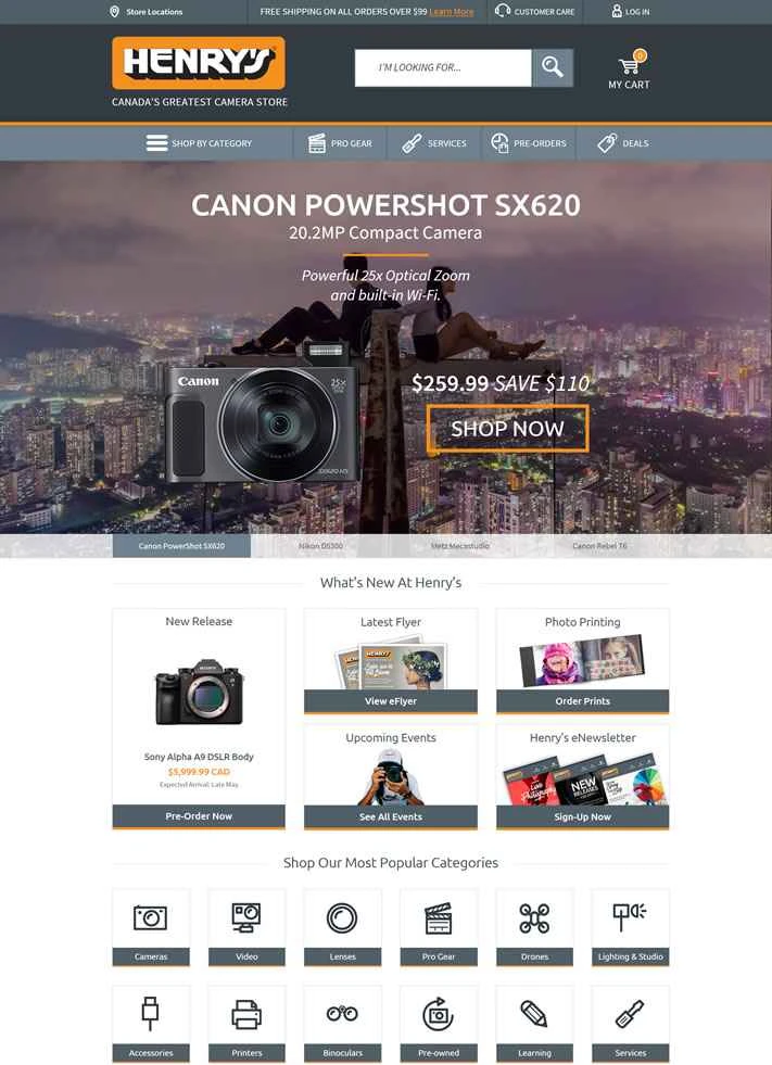 カナダ最大のカメラ店、ヘンリーズ