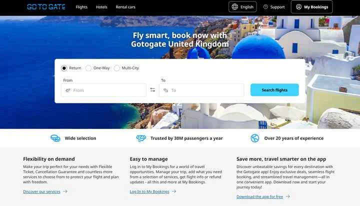 Gotogate UK: 低価格のフライト、航空会社のお得な情報と航空運賃を節約。