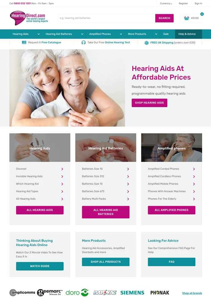 英国を拠点とする補聴器のオンラインストア、Hearing Direct。