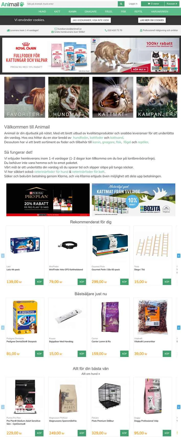 スウェーデン最大のオンラインペットショップ：Animail