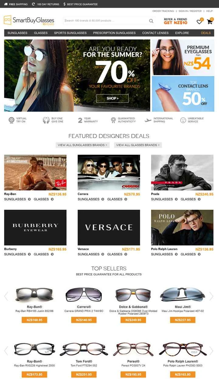 SmartBuyGlasses New Zealand: ニュージーランド最大のオンラインデザイナー眼鏡店