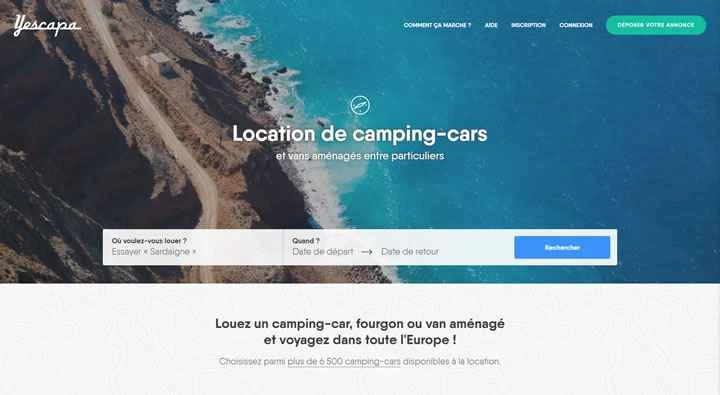 フランスのレンタカーウェブサイト：Yescapa