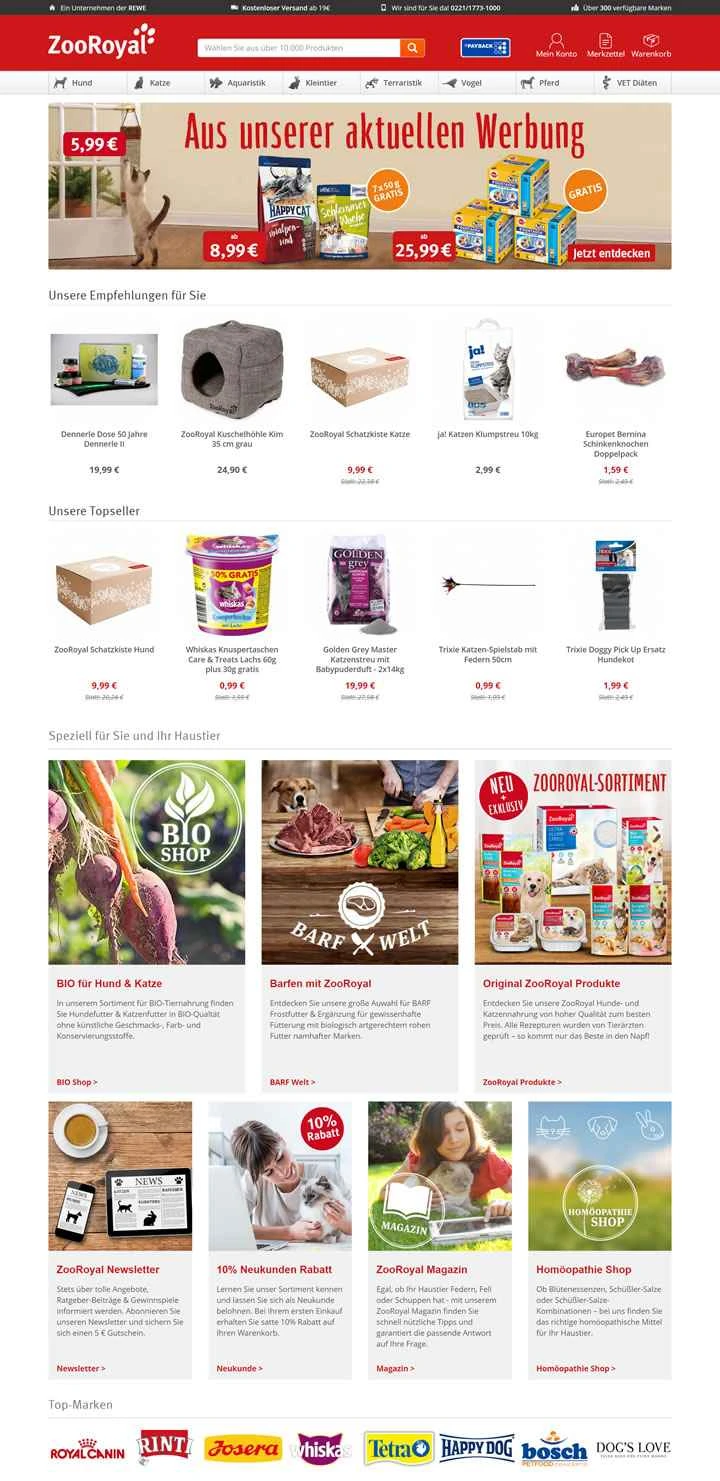ZooRoyal は、ペット用品、ペットフード、水槽製品を専門とするドイツのオンライン ストアです。