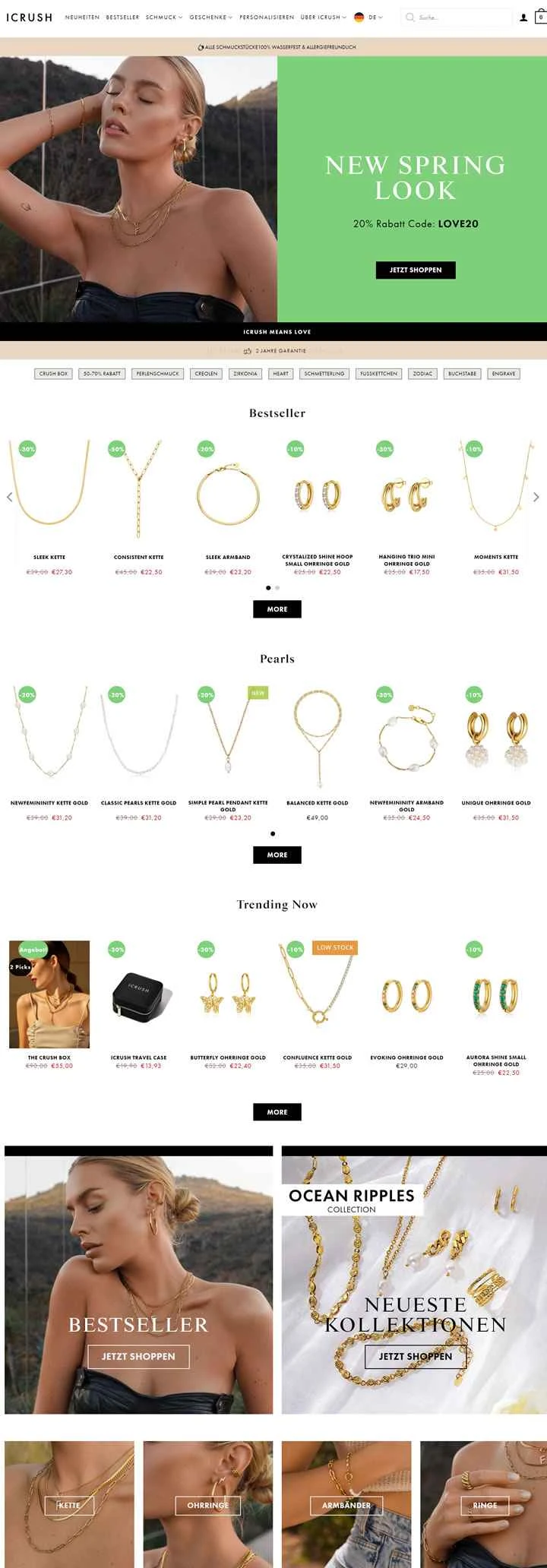 ICRUSH ドイツのジュエリー ウェブサイト: シルバー、ゴールド、ローズ ゴールドのジュエリーをオンラインで購入できます。