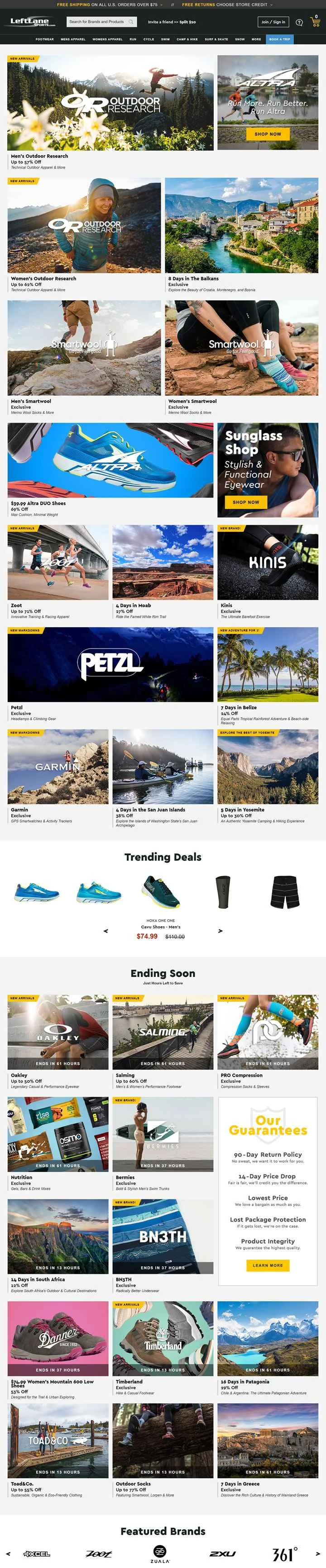LeftLane Sports は、アウトドア スポーツ ブランドの世界有数の割引ウェブサイトです。