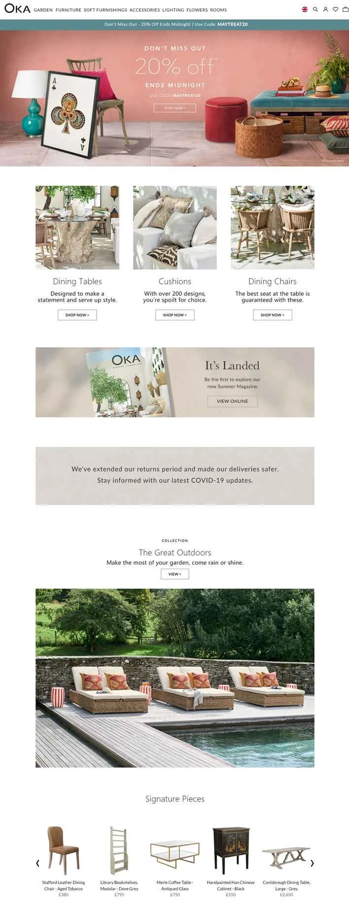 OKA は、高級家具とクラシックな室内装飾品を扱う英国のオンライン小売業者です。
