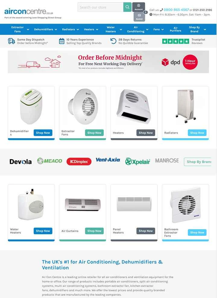 Air Con Centre は、エアコン、除湿器、換気設備の分野で英国第 1 位にランクされています。