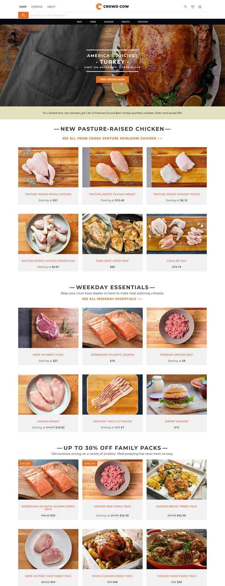 米国のオンライン肉・魚介類配達サービス「Crowd Cow」。