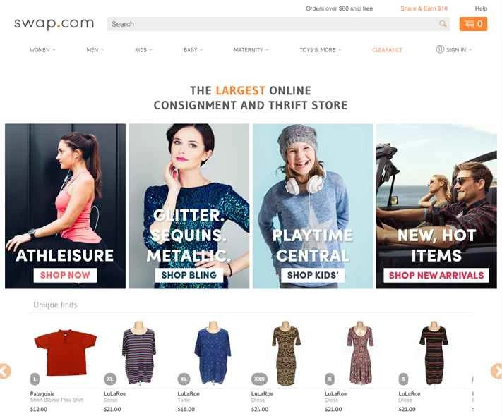 Swap.com は、米国最大のオンライン委託販売およびリサイクルショップです。