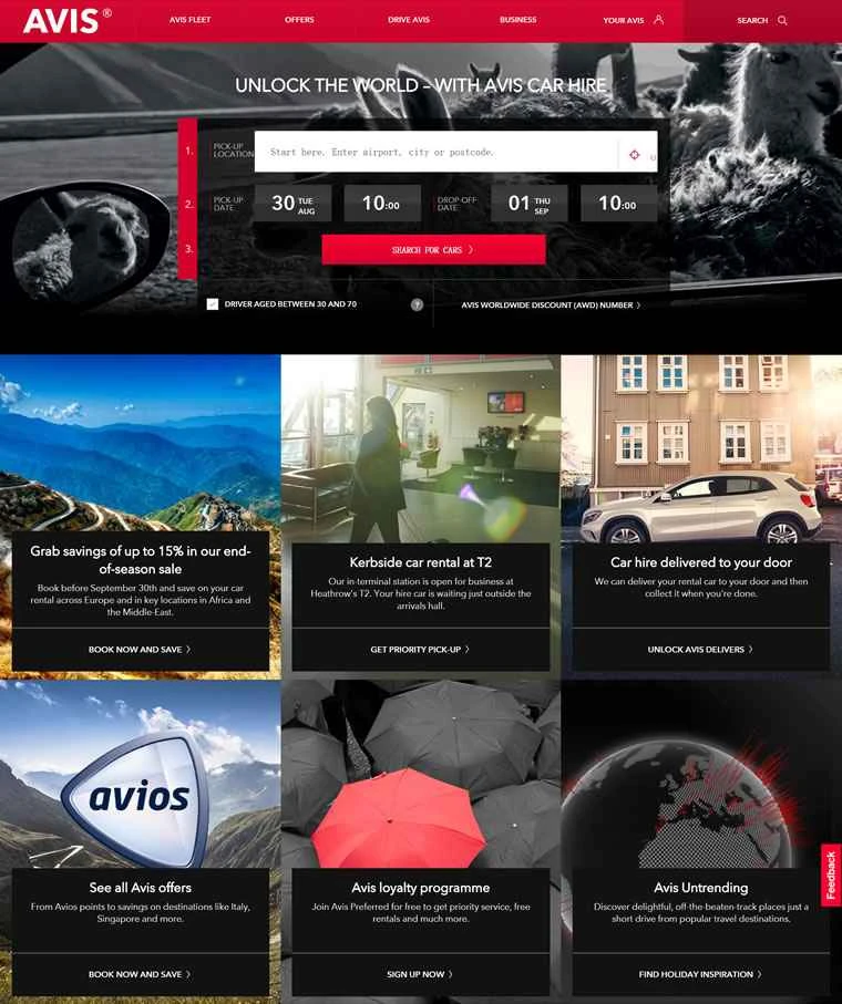 英国、ヨーロッパ、そして世界中のレンタカーサービス：Avis UK