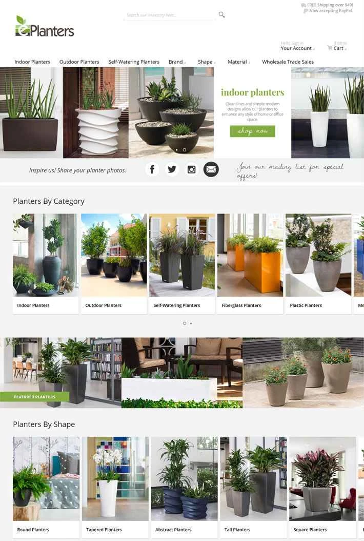 ePlanters は、屋内および屋外用の装飾用植木鉢を販売する米国発のオンライン ショップです。