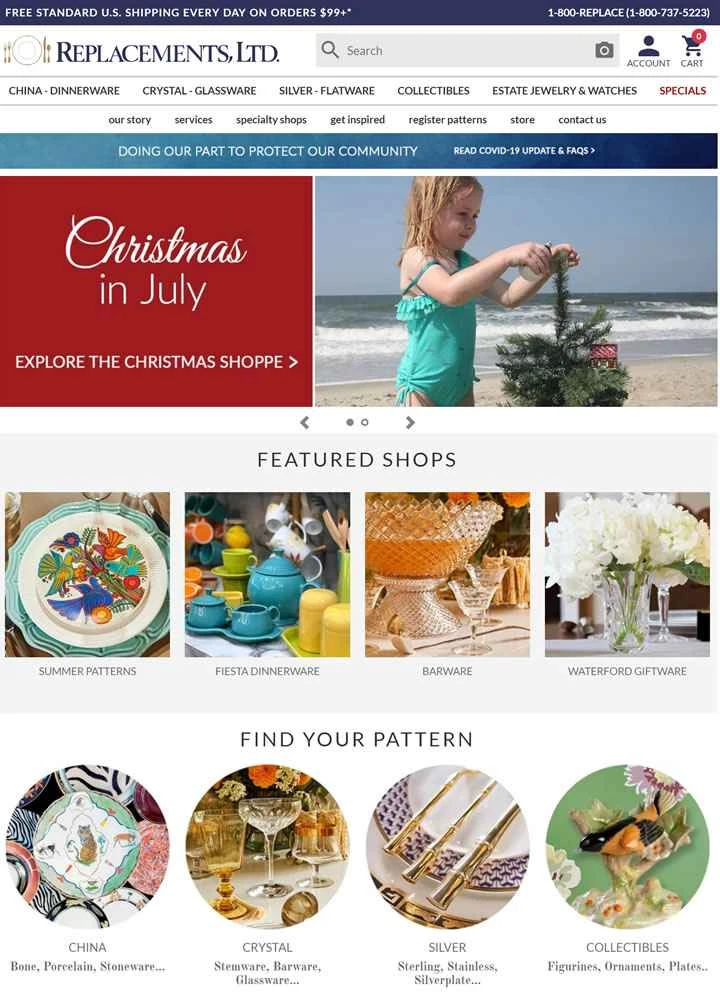 世界最大の磁器、クリスタル、銀食器の小売業者、リプレイスメンツ