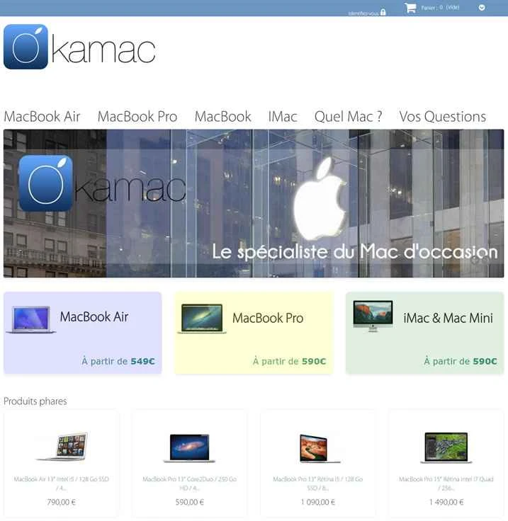 Okamac、中古MacBookを販売するフランスのウェブサイト。