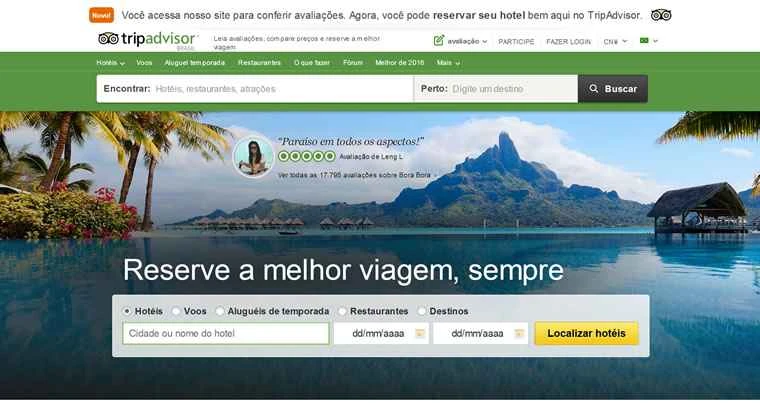世界的に有名な旅行コミュニティのブラジル版サイト、TripAdvisor Brazil。
