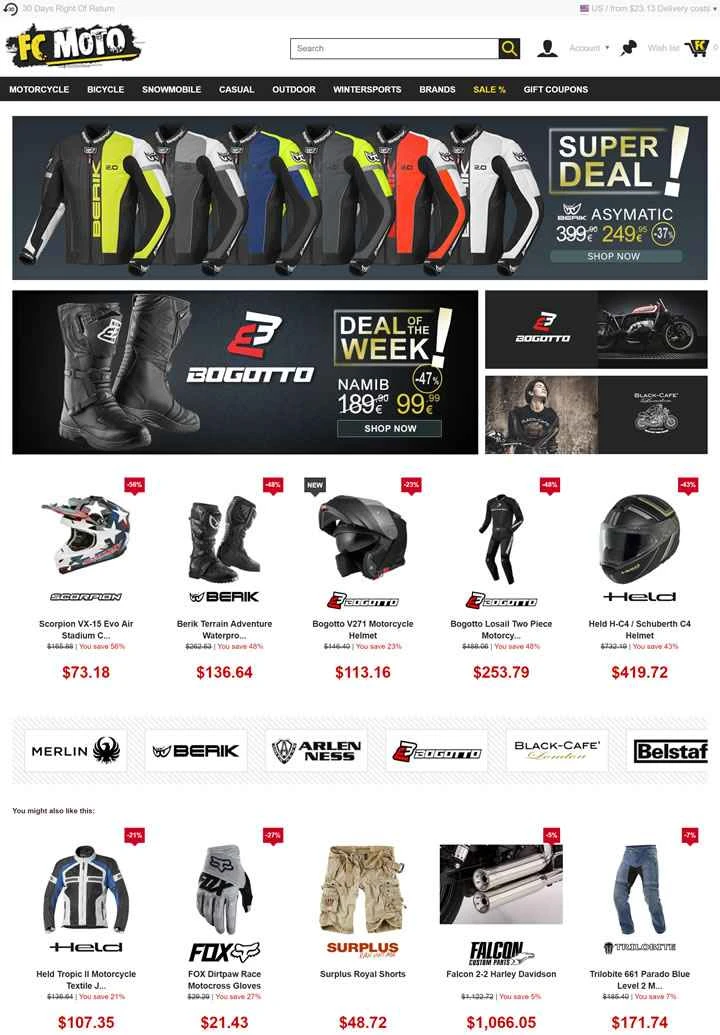 FC-Moto USA: ヨーロッパ最大級のオートバイ用アパレルとヘルメットの店