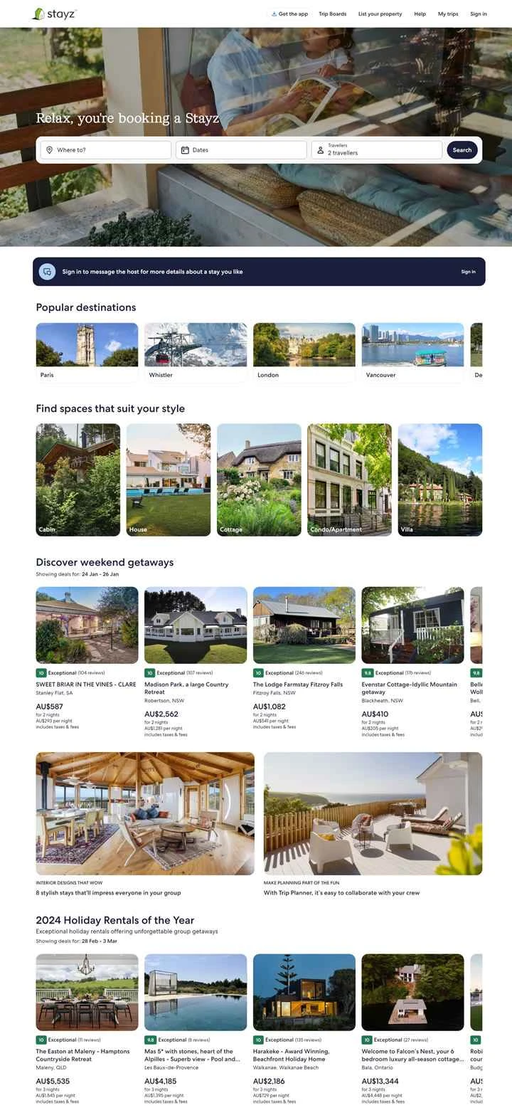 Stayz: オーストラリアの完璧な宿泊施設