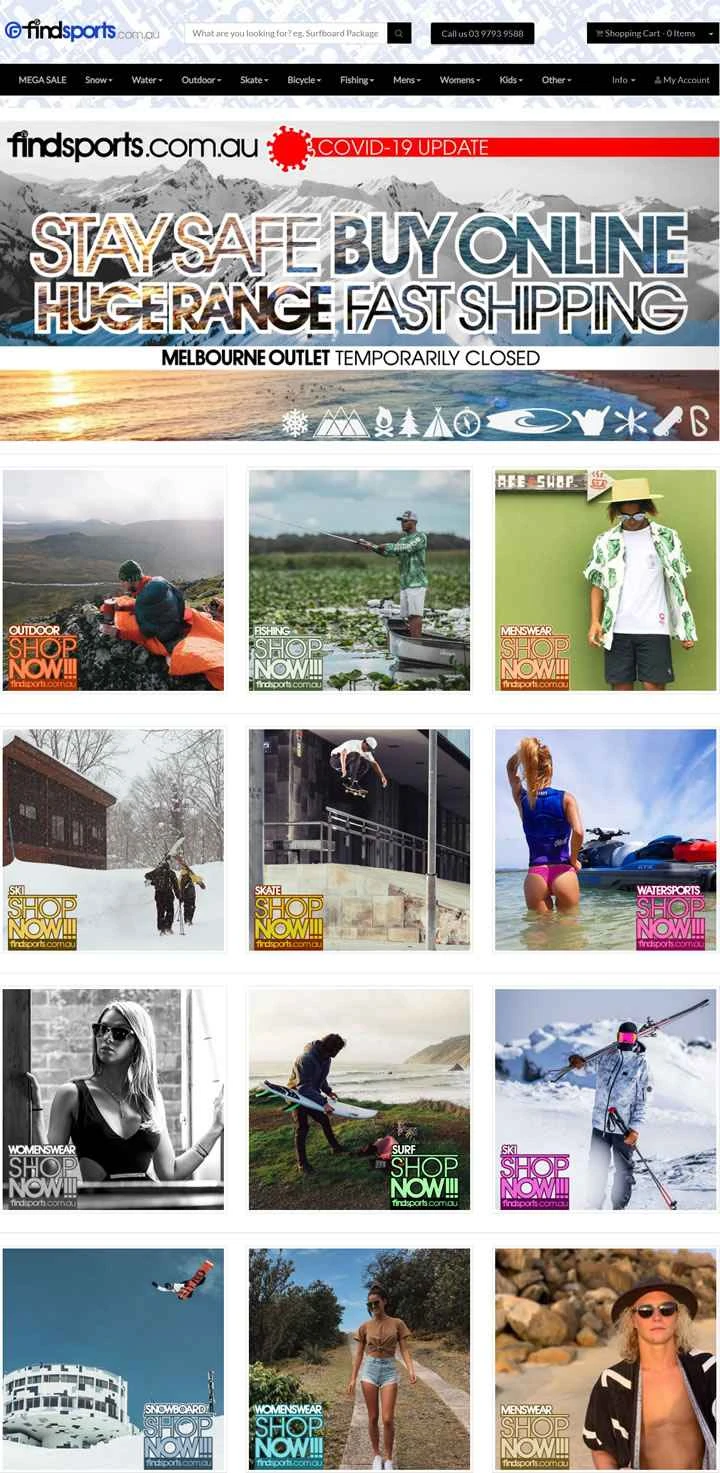 Find Sports は、オーストラリアのスポーツ用品およびキャンプ用品のオンライン/実店舗小売業者です。