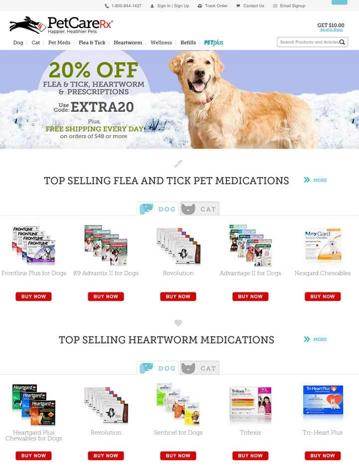 PetCareRx は、猫と犬の医薬品と用品を扱う米国のウェブサイトです。