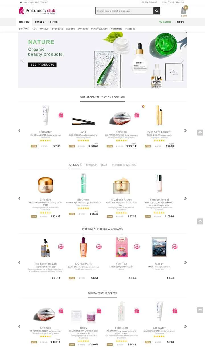 Perfume's Club USウェブサイト：スペイン初のオンラインビューティーショップ