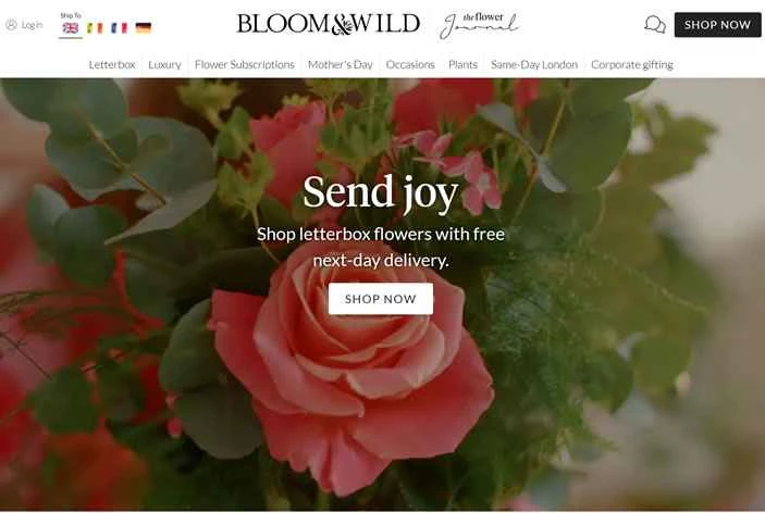 英国を拠点とするオンライン花配達会社、Bloom & Wild。