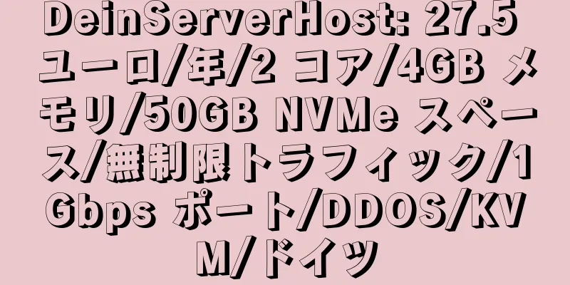 DeinServerHost: 27.5 ユーロ/年/2 コア/4GB メモリ/50GB NVMe スペース/無制限トラフィック/1Gbps ポート/DDOS/KVM/ドイツ