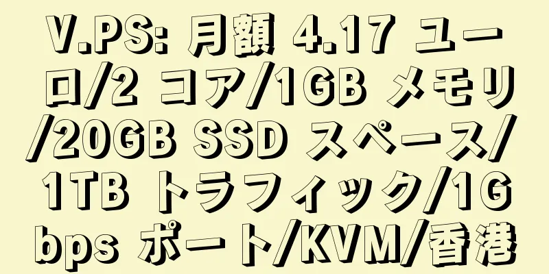 V.PS: 月額 4.17 ユーロ/2 コア/1GB メモリ/20GB SSD スペース/1TB トラフィック/1Gbps ポート/KVM/香港