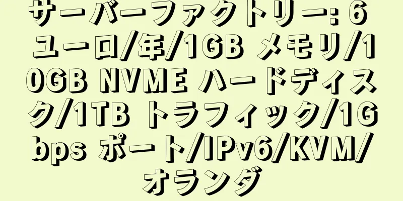 サーバーファクトリー: 6 ユーロ/年/1GB メモリ/10GB NVME ハードディスク/1TB トラフィック/1Gbps ポート/IPv6/KVM/オランダ