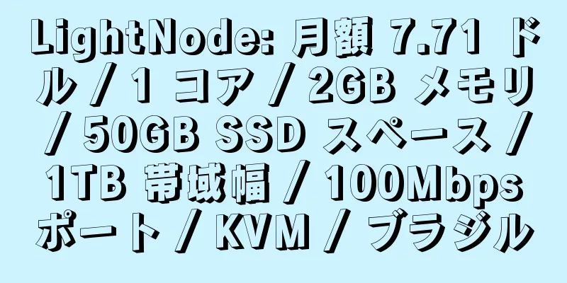 LightNode: 月額 7.71 ドル / 1 コア / 2GB メモリ / 50GB SSD スペース / 1TB 帯域幅 / 100Mbps ポート / KVM / ブラジル