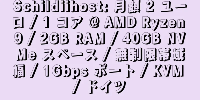 Schildiihost: 月額 2 ユーロ / 1 コア @ AMD Ryzen 9 / 2GB RAM / 40GB NVMe スペース / 無制限帯域幅 / 1Gbps ポート / KVM / ドイツ