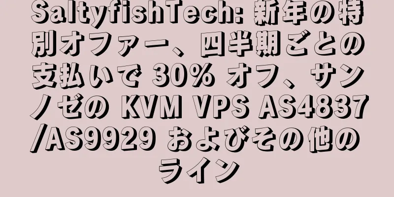 SaltyfishTech: 新年の特別オファー、四半期ごとの支払いで 30% オフ、サンノゼの KVM VPS AS4837/AS9929 およびその他のライン