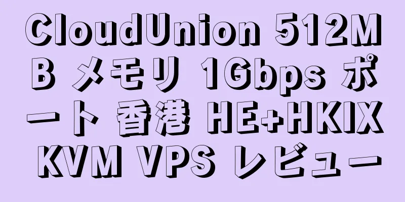 CloudUnion 512MB メモリ 1Gbps ポート 香港 HE+HKIX KVM VPS レビュー