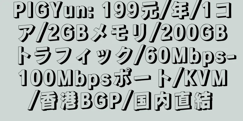 PIGYun: 199元/年/1コア/2GBメモリ/200GBトラフィック/60Mbps-100Mbpsポート/KVM/香港BGP/国内直結